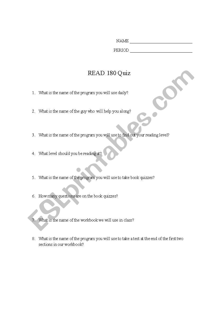 READ 180 Quiz worksheet
