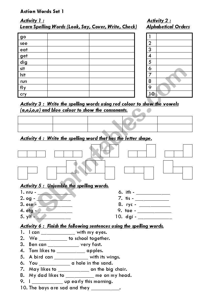 action words worksheet