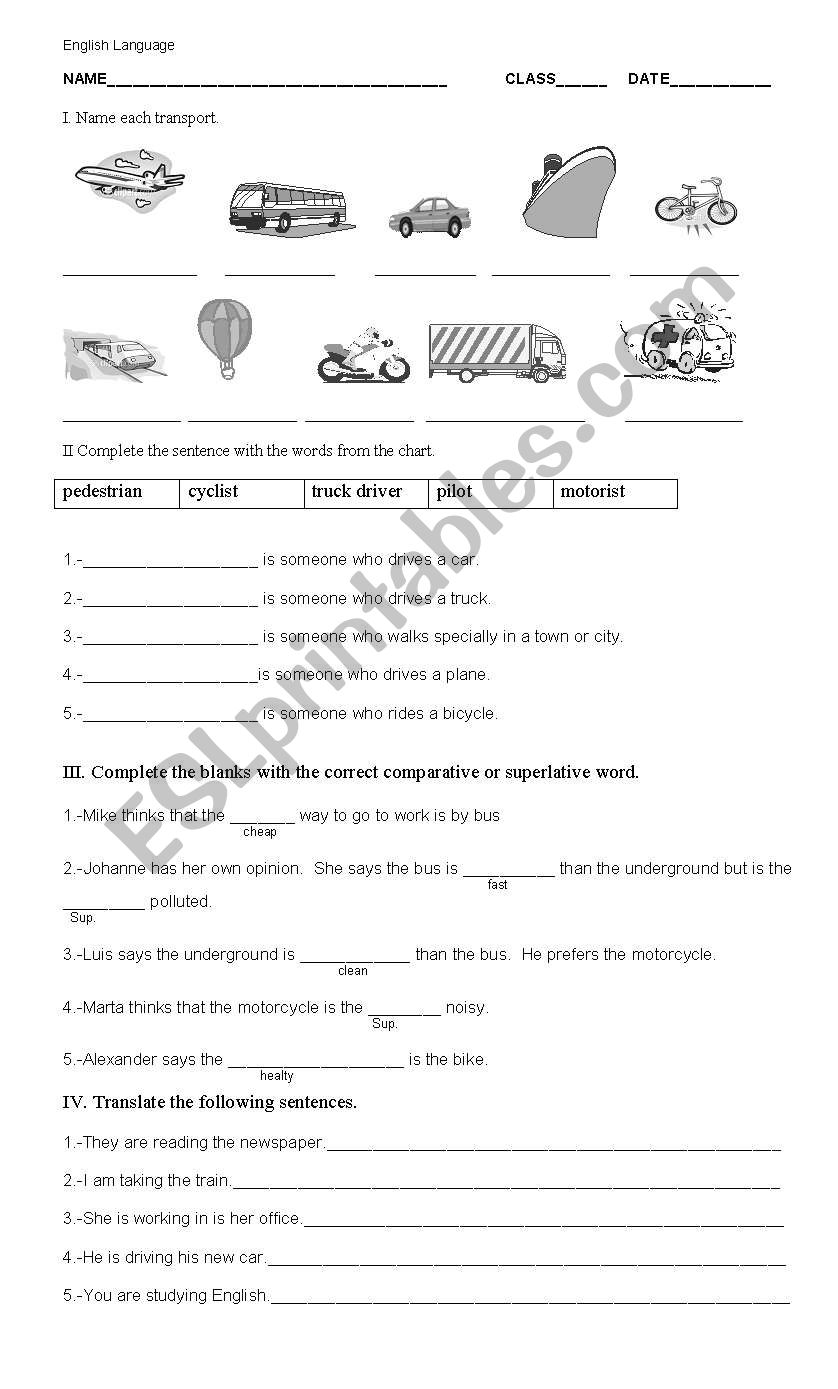  Means of transports, Comparative and Superlative forms