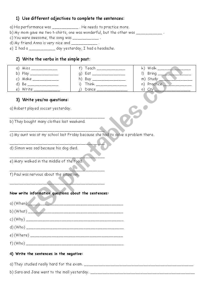 Exercises for elementary students - past tense