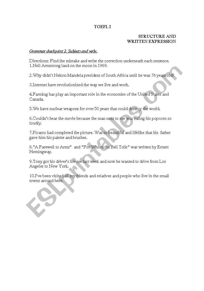 TOEFL EXERCISES worksheet