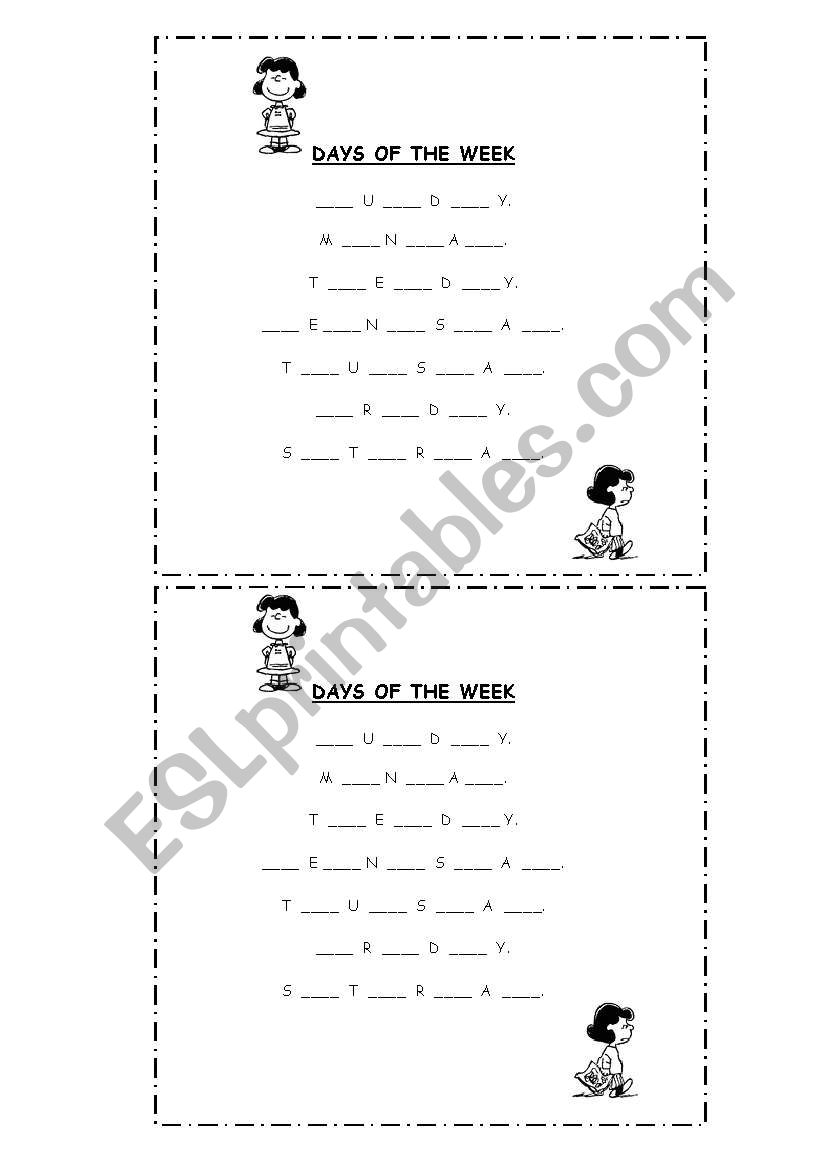 Days of the week worksheet