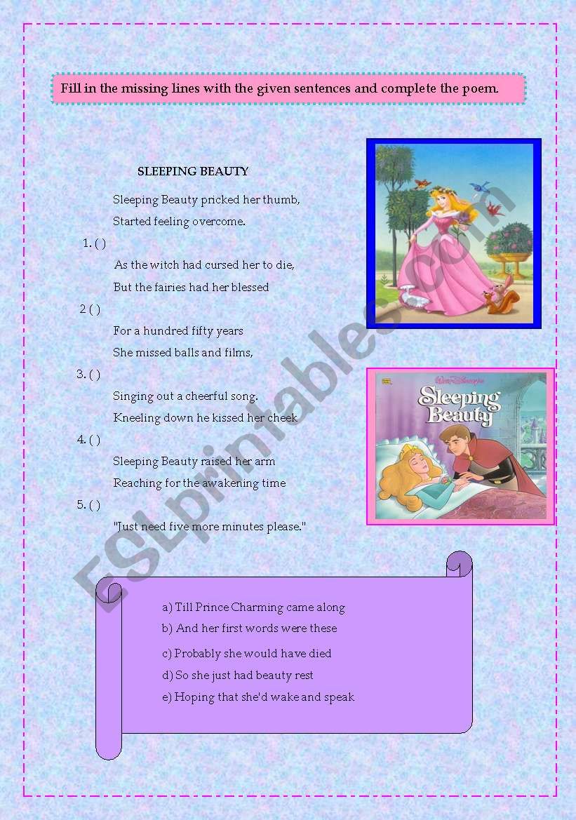 sleeping beauty- reading lesson plan with its activities- 7 pages