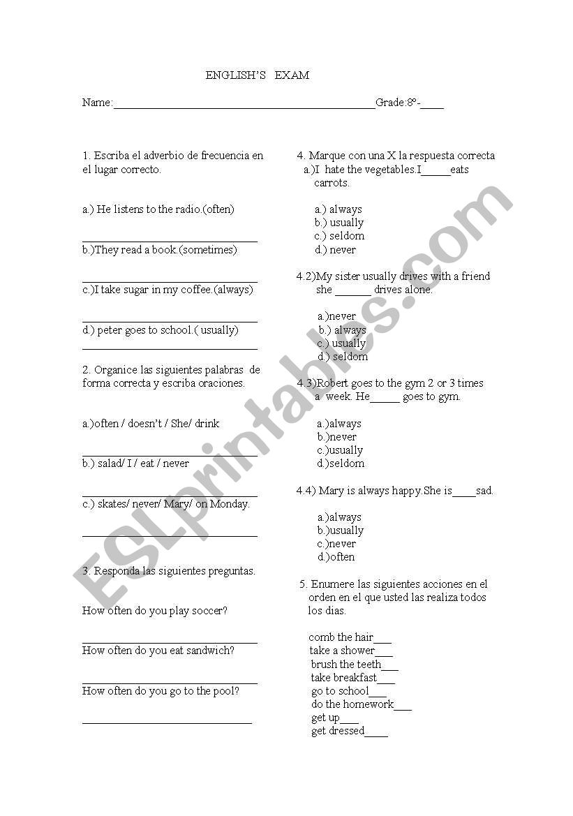 ADVERBS OF FREQUENCY worksheet