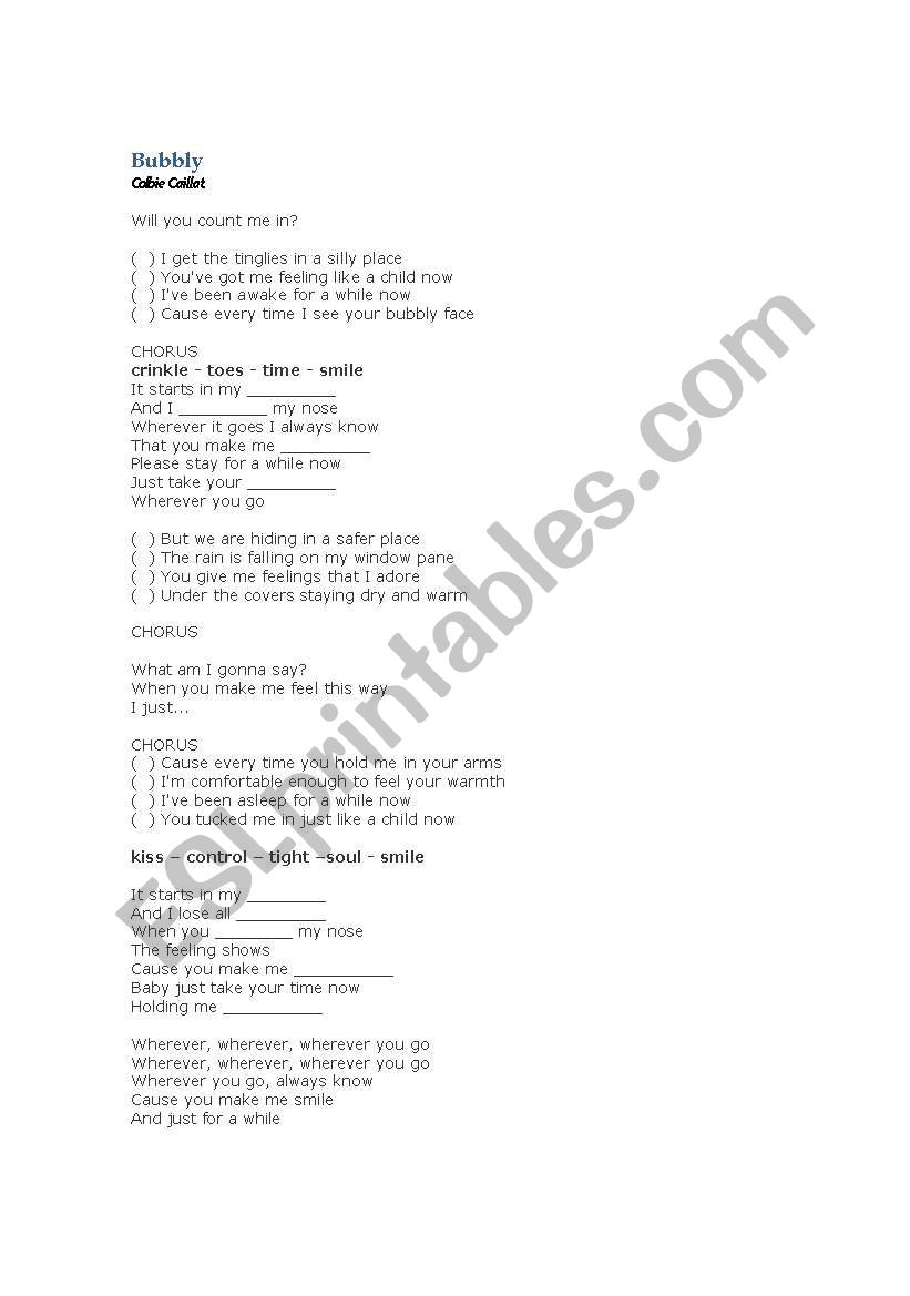 Song Activity - Bubbly worksheet