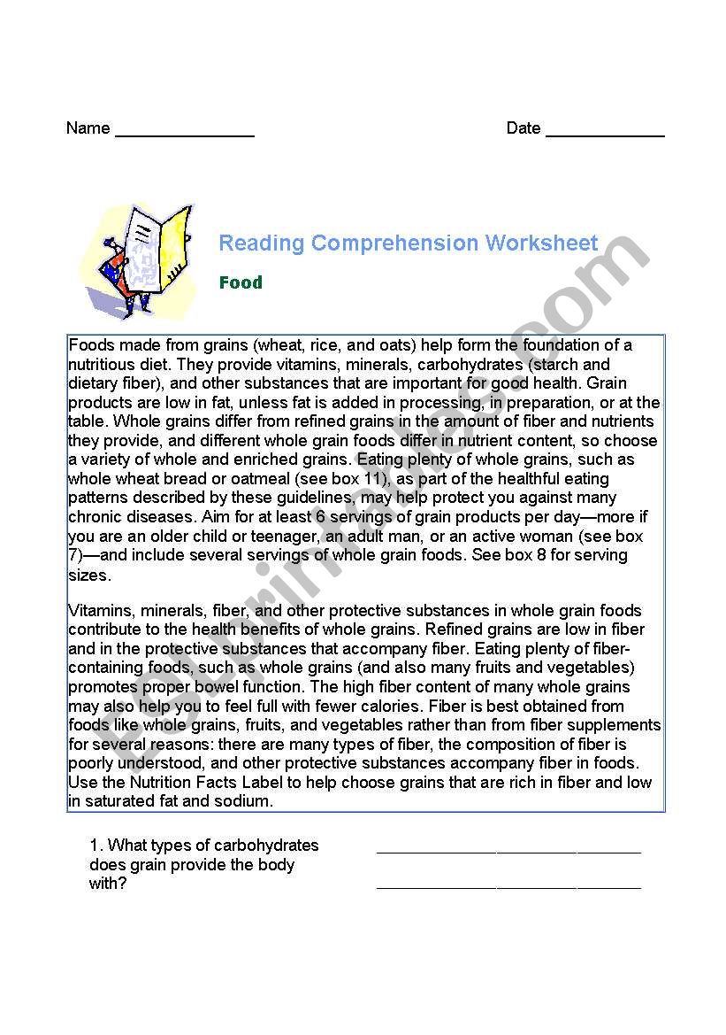 food worksheet