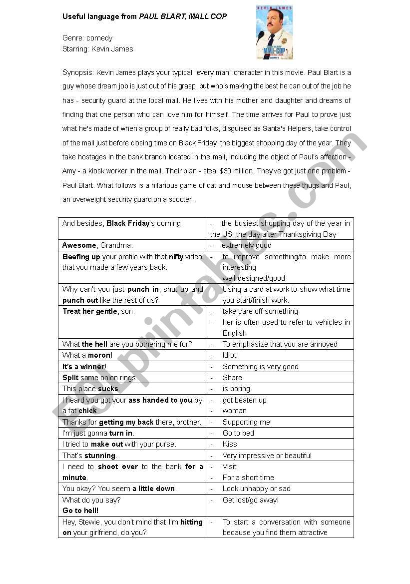 Paul Blart Mall Cop worksheet