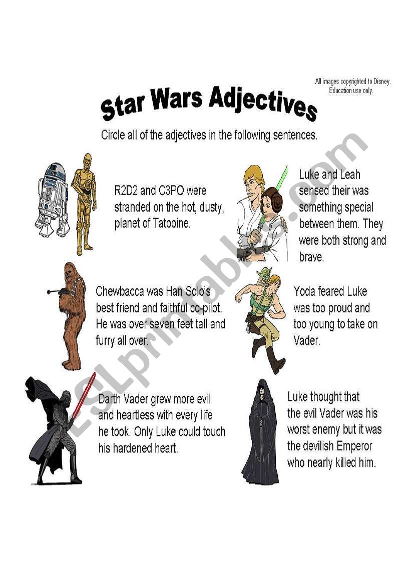 Star Wars Adjectives worksheet