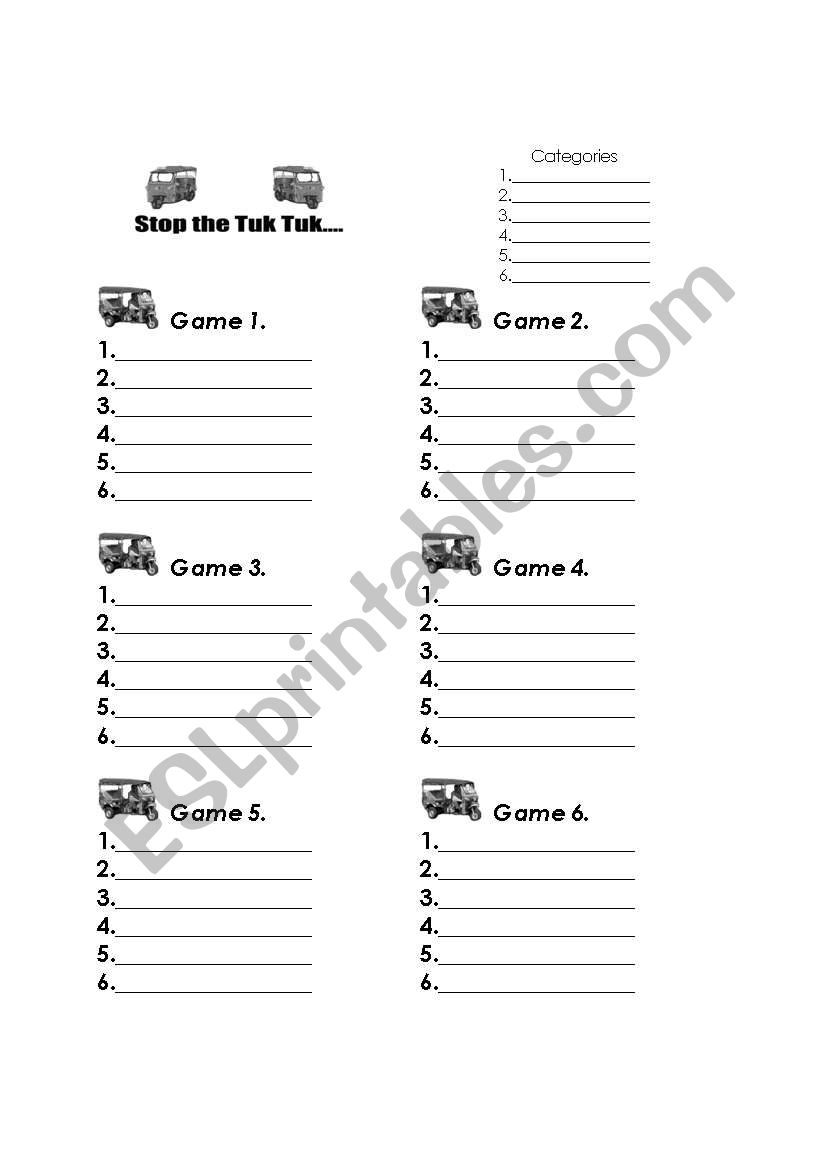 Stop The Tuk Tuk worksheet