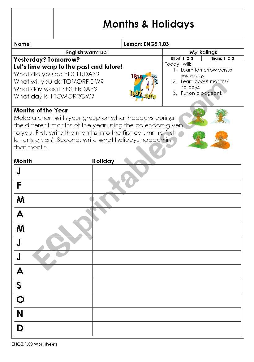 Months & Holidays worksheet