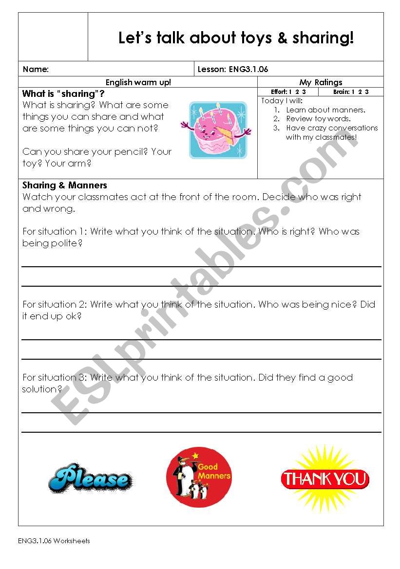 toys & sharing worksheet