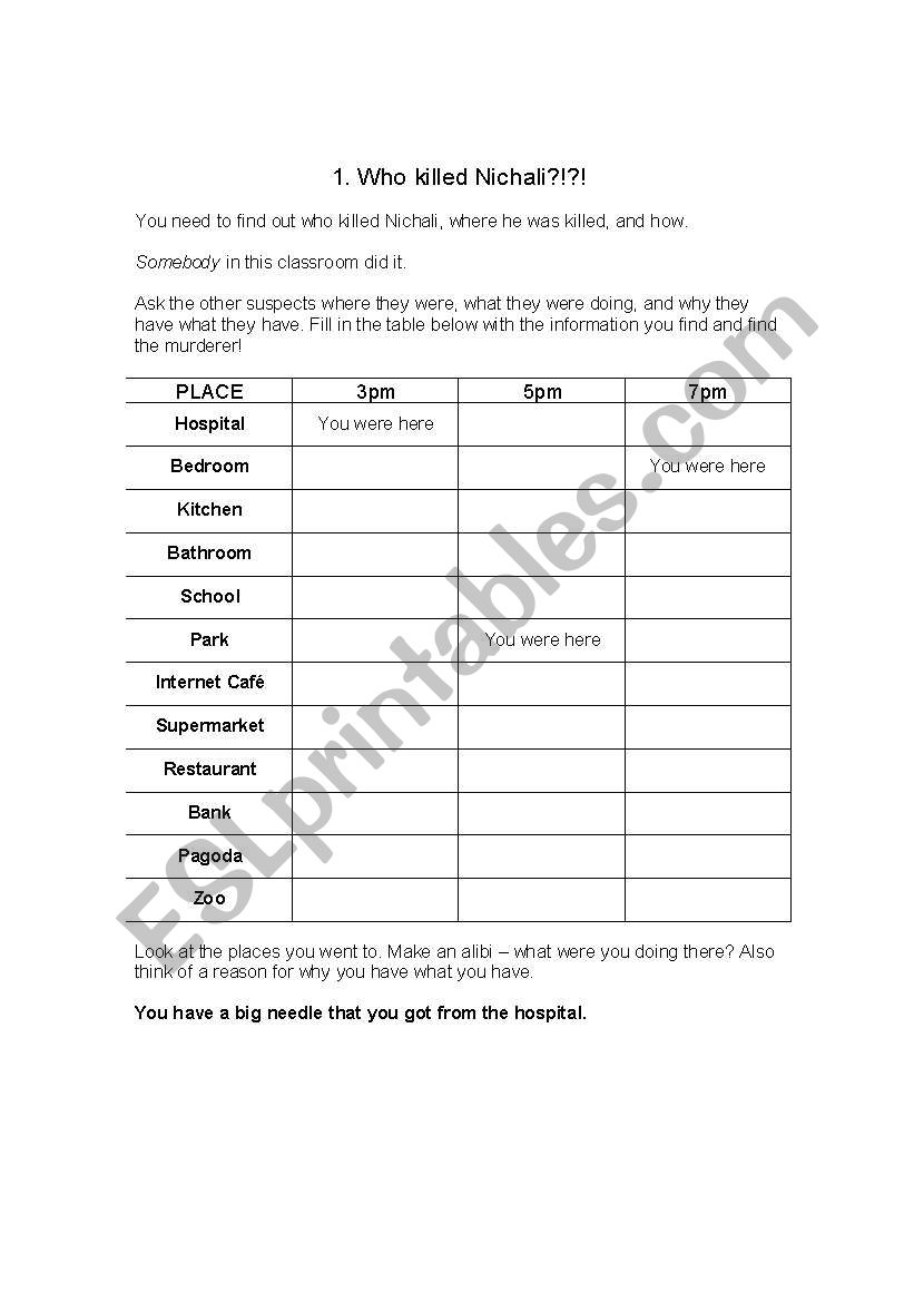 Murder Mystery worksheet