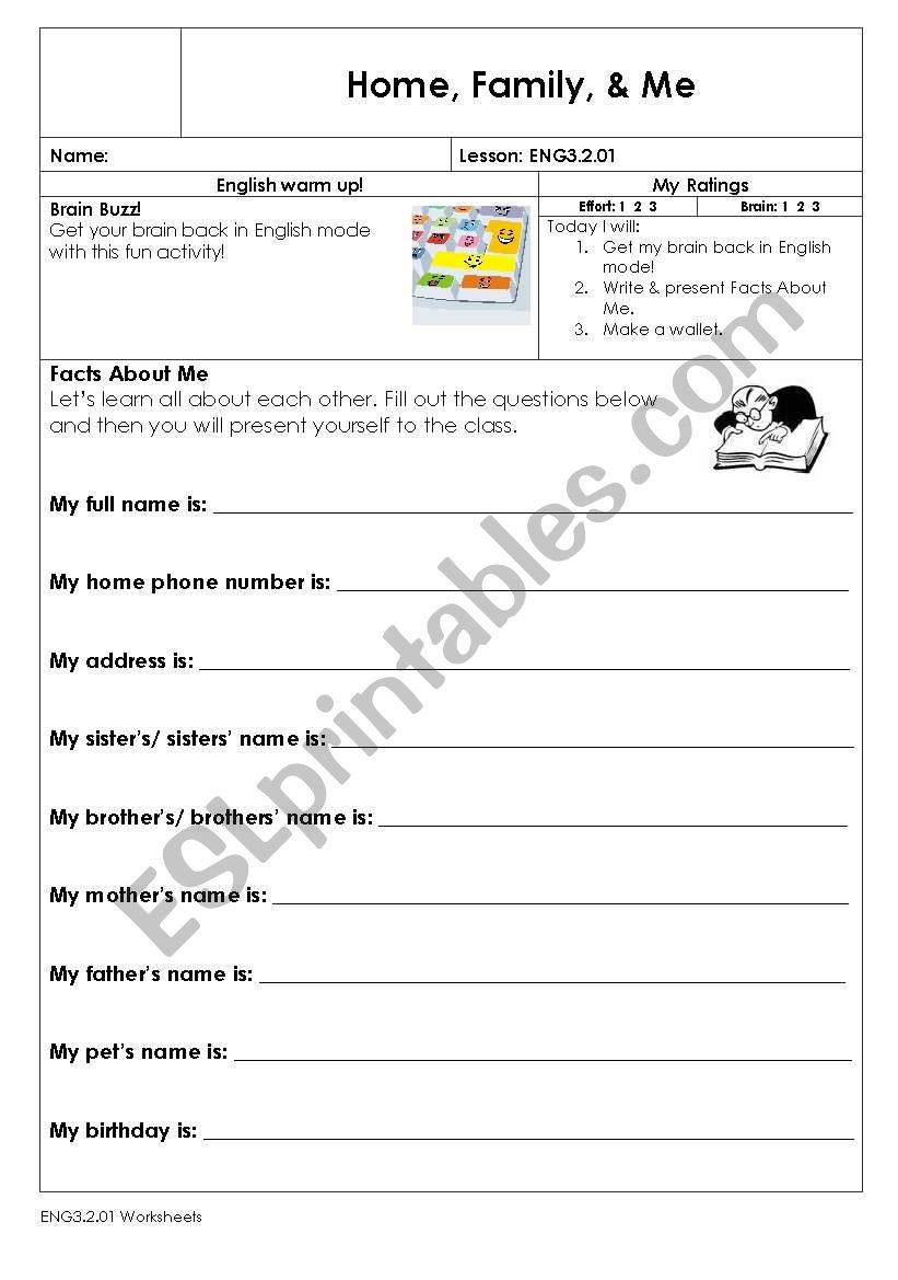 home,family,me worksheet