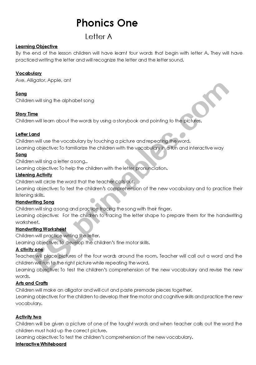 lesson plan for letter a worksheet