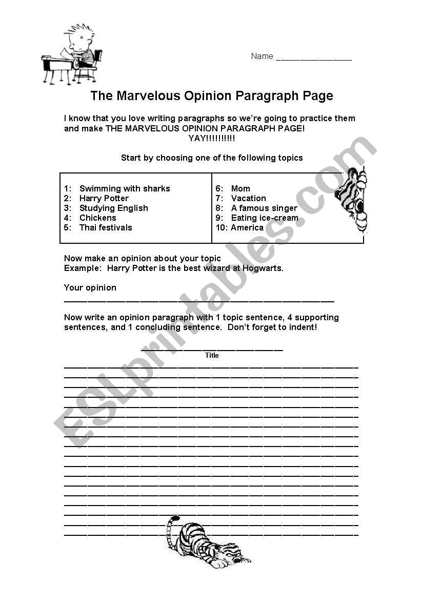 The Marvelous Opinion Paragraph Page