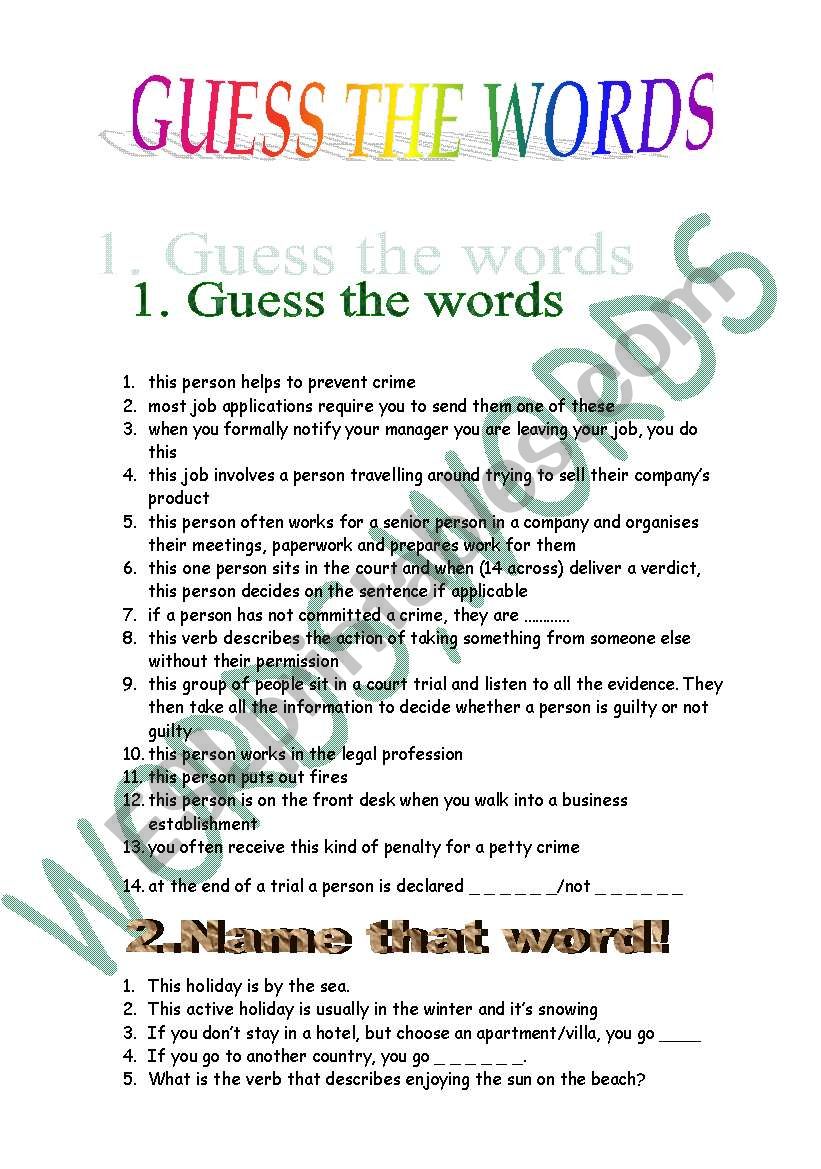 	Guess the words worksheet