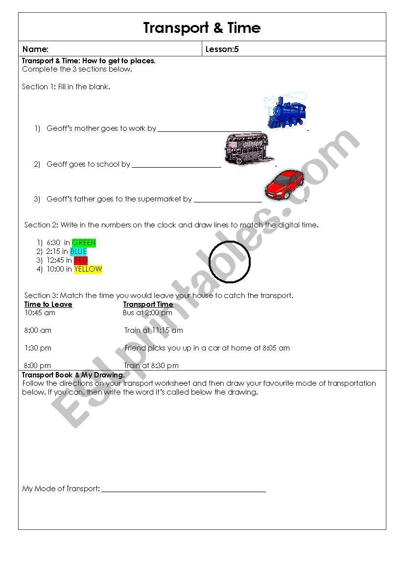 Transportation and Time worksheet