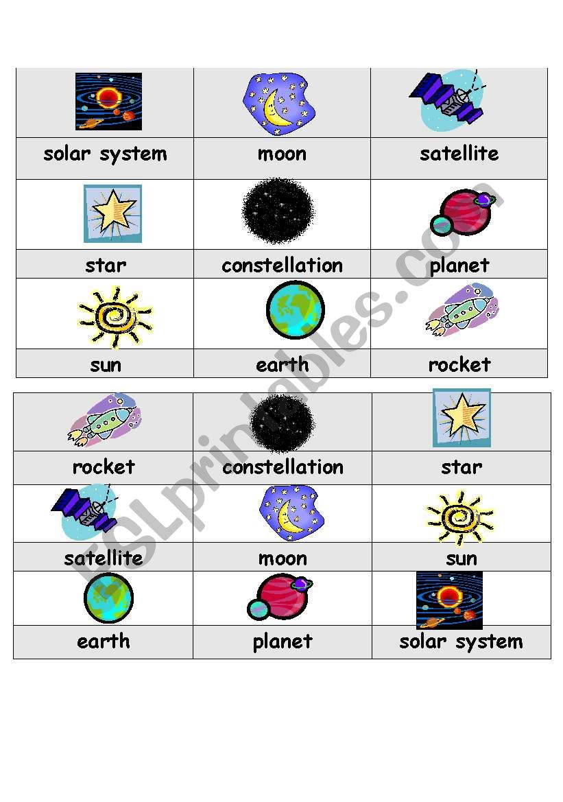 Space Bingo--Part 1 worksheet