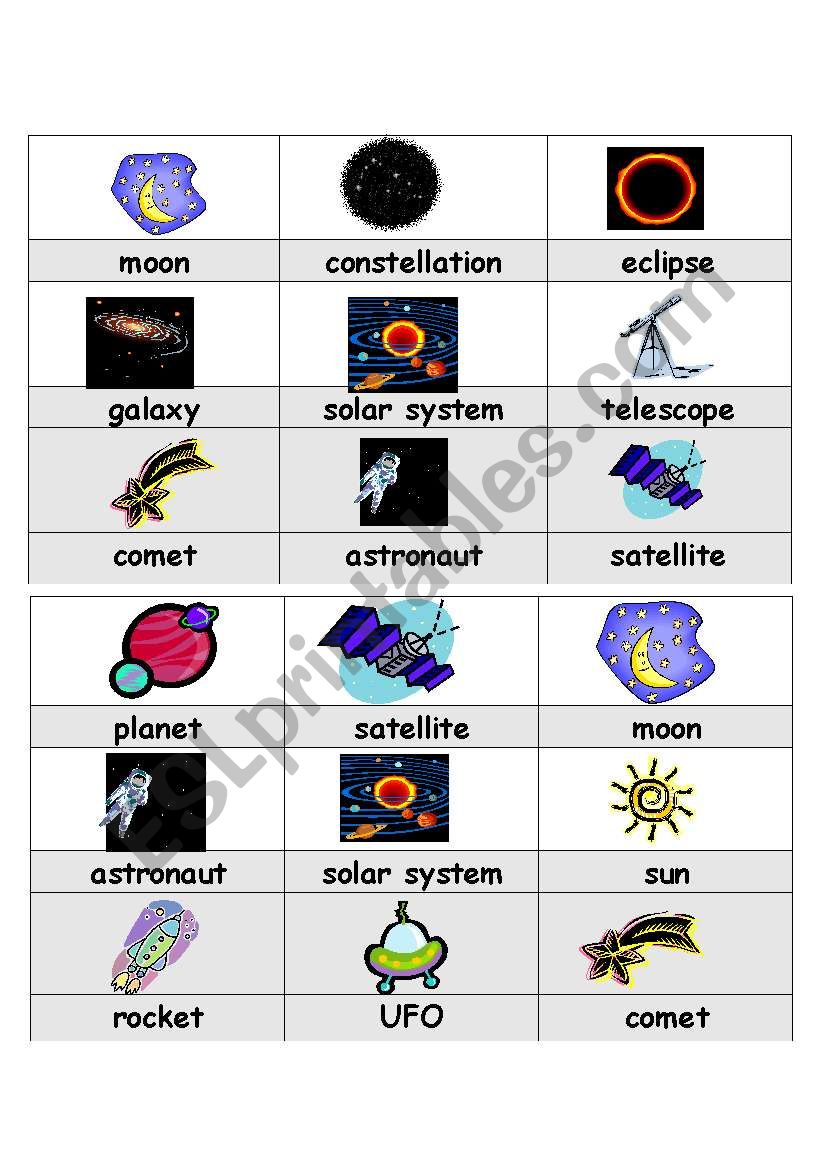 Space Bingo Cards---Part 3 worksheet