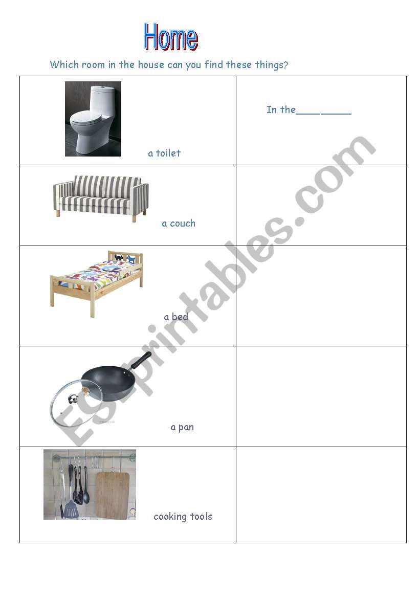 rooms in my home worksheet