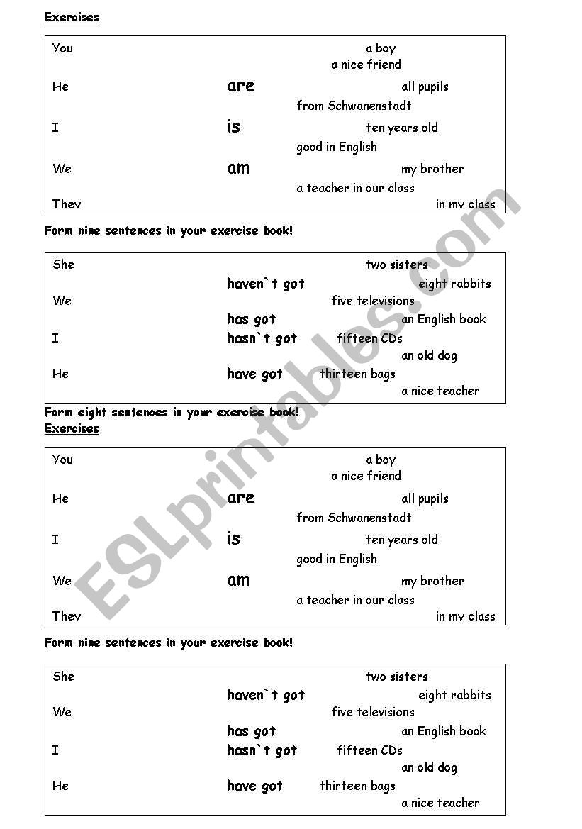 Form sentences worksheet