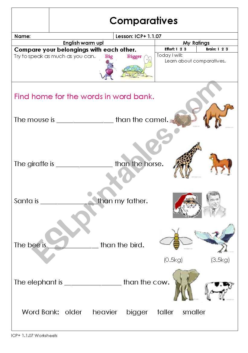 Comparatives worksheet