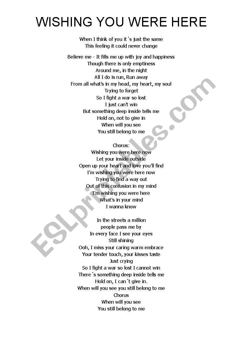 Wishing you were here worksheet