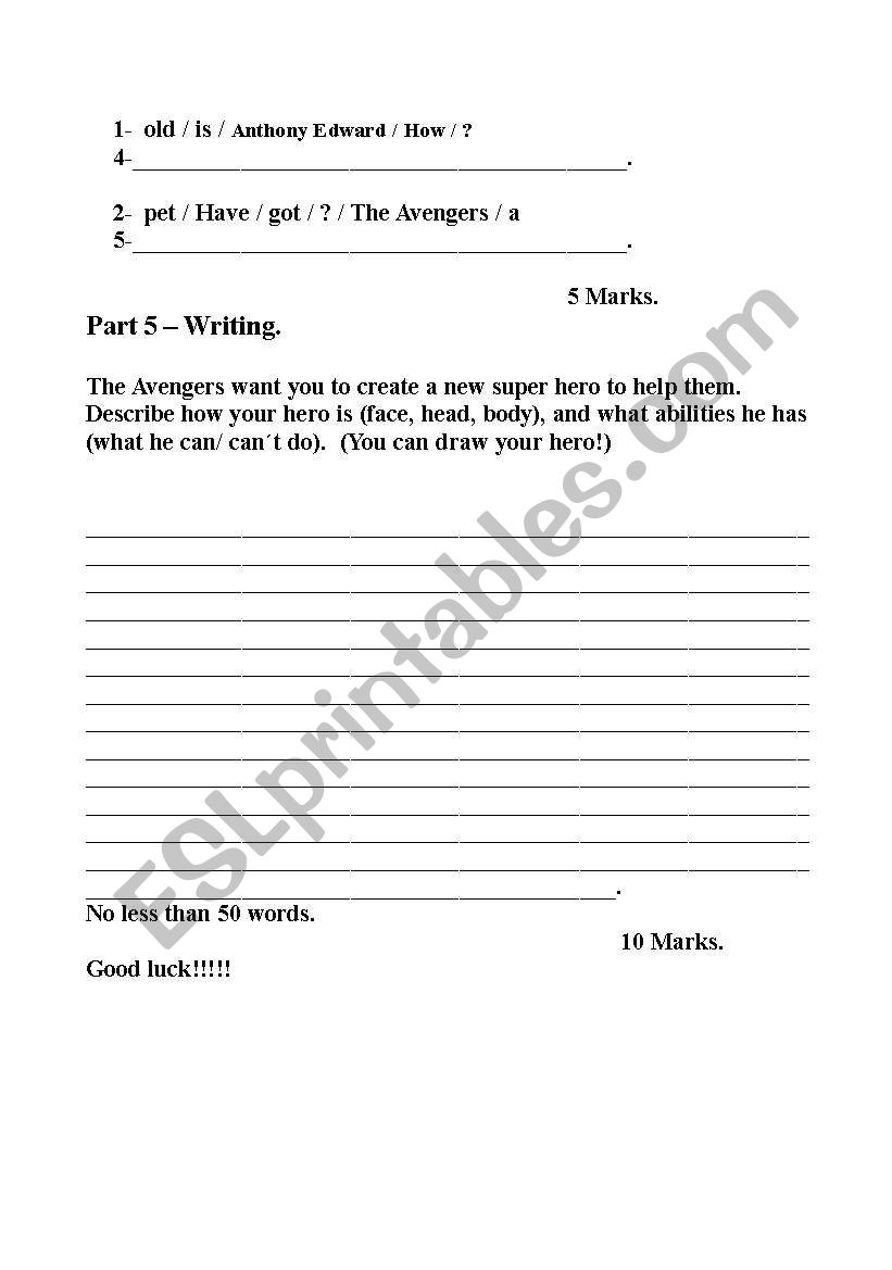 Iron man Test  part 4 worksheet