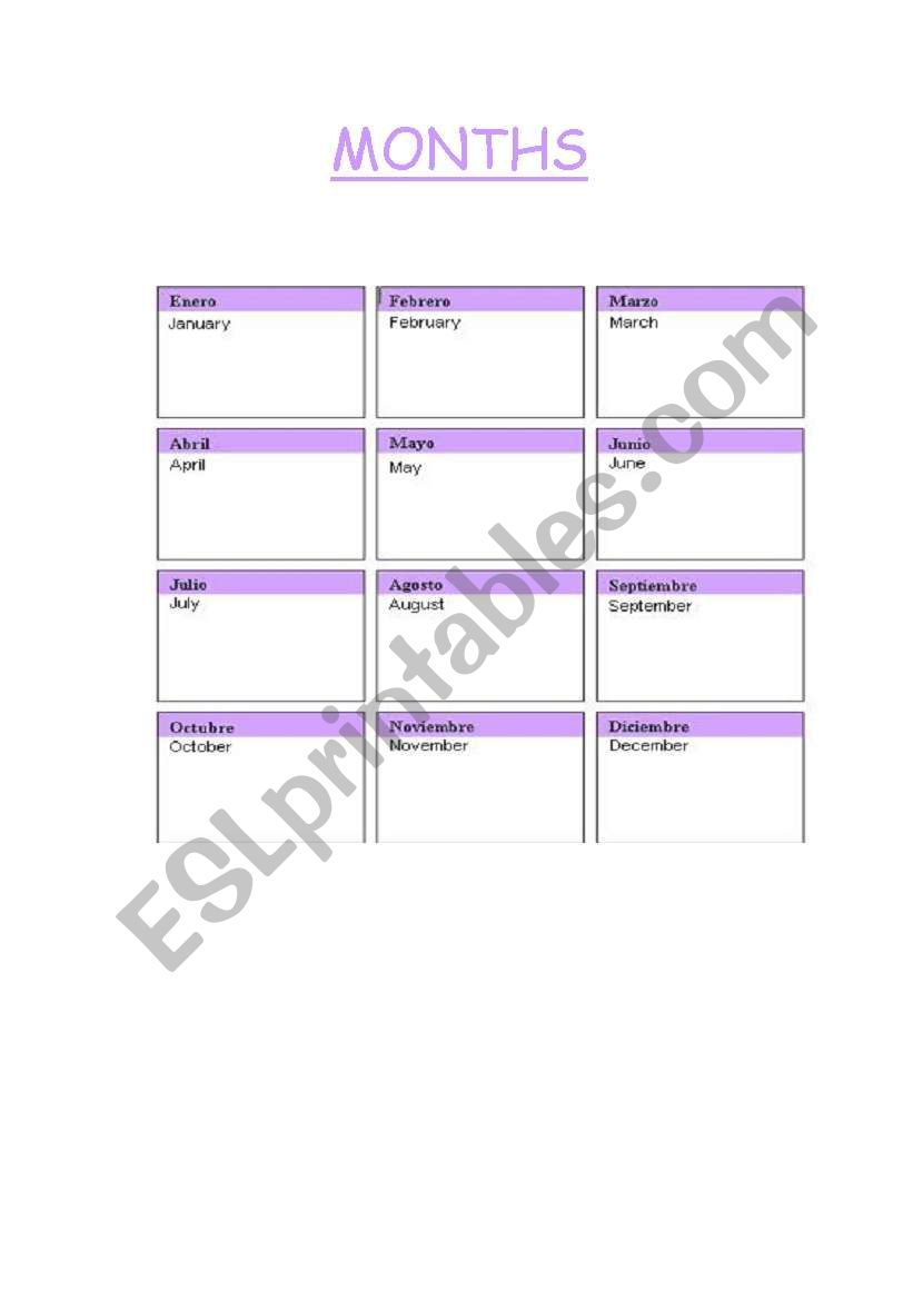 MONTHS worksheet