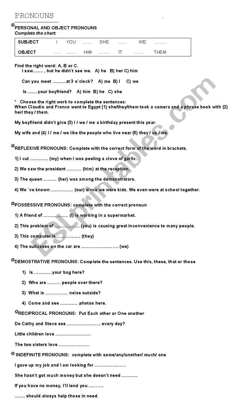 PRONOUNS worksheet