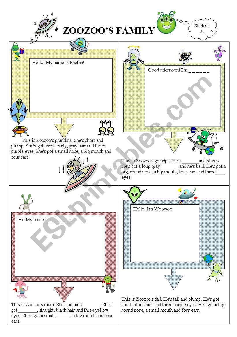 Zoozoos family - student A worksheet