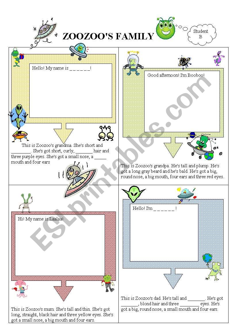 Zoozoos family - student B worksheet