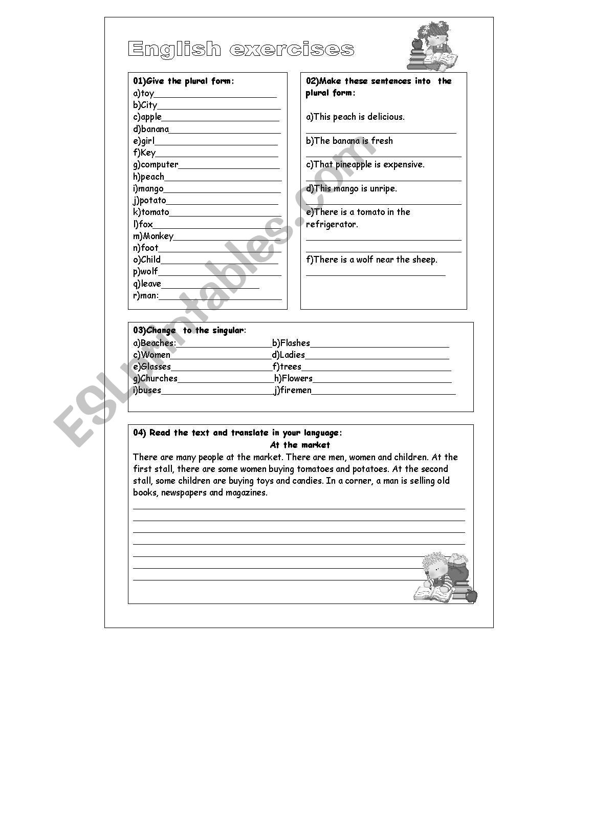 Plural exercises worksheet