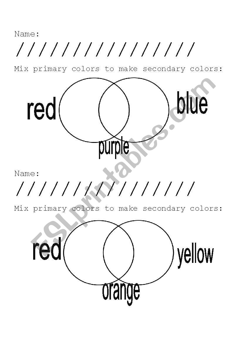 Mixing Colors worksheet