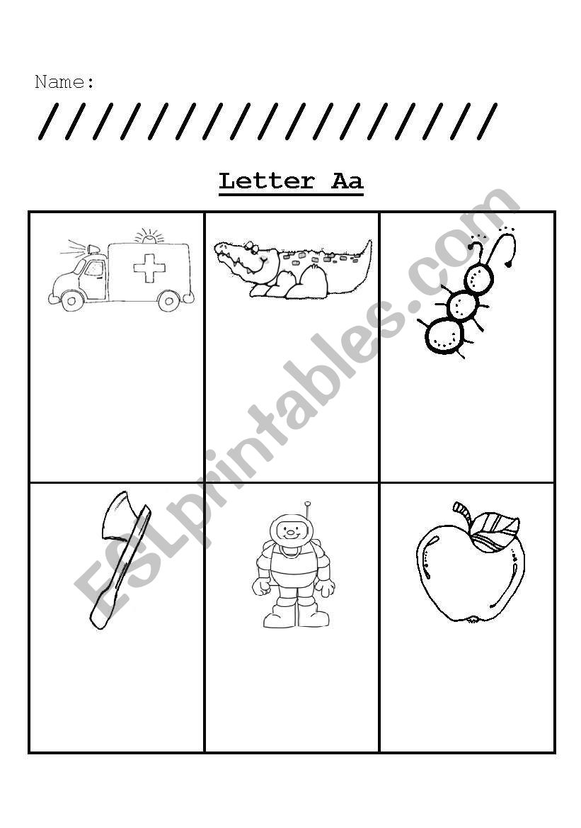 Letter A Pictures and Wodrs worksheet