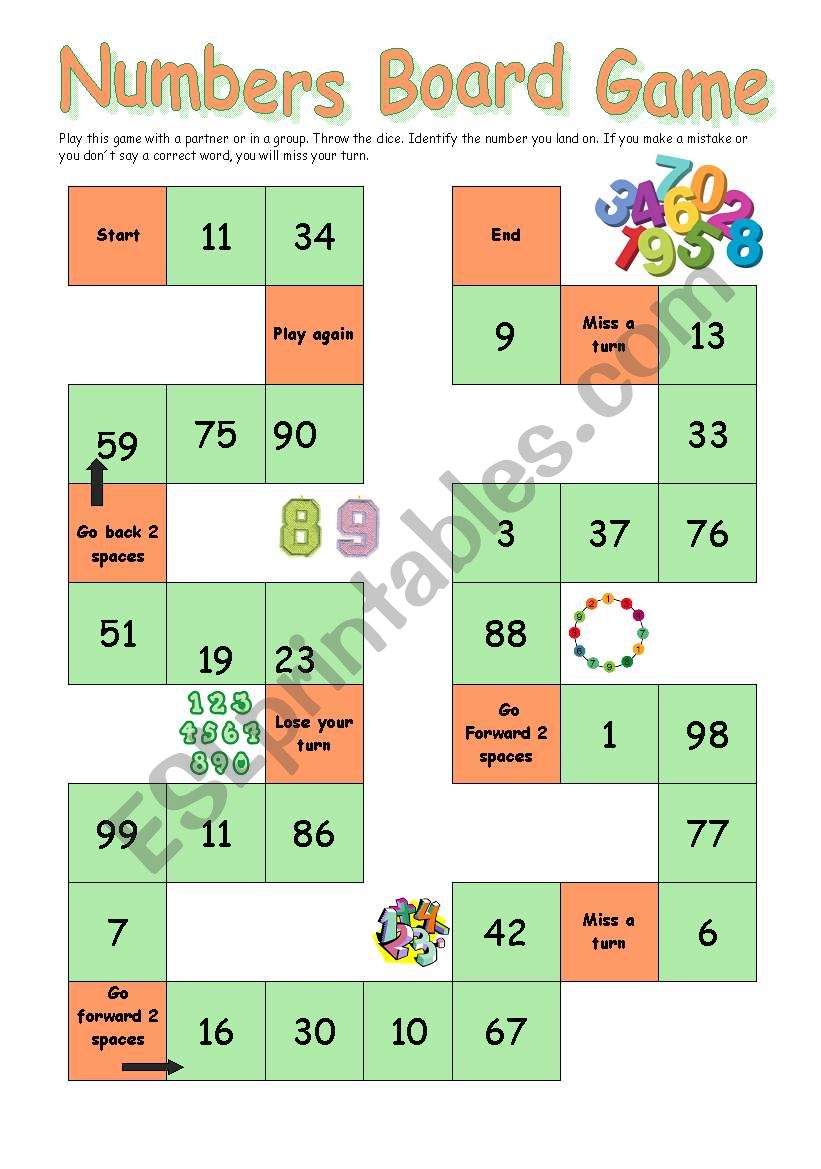 numbers board game worksheet