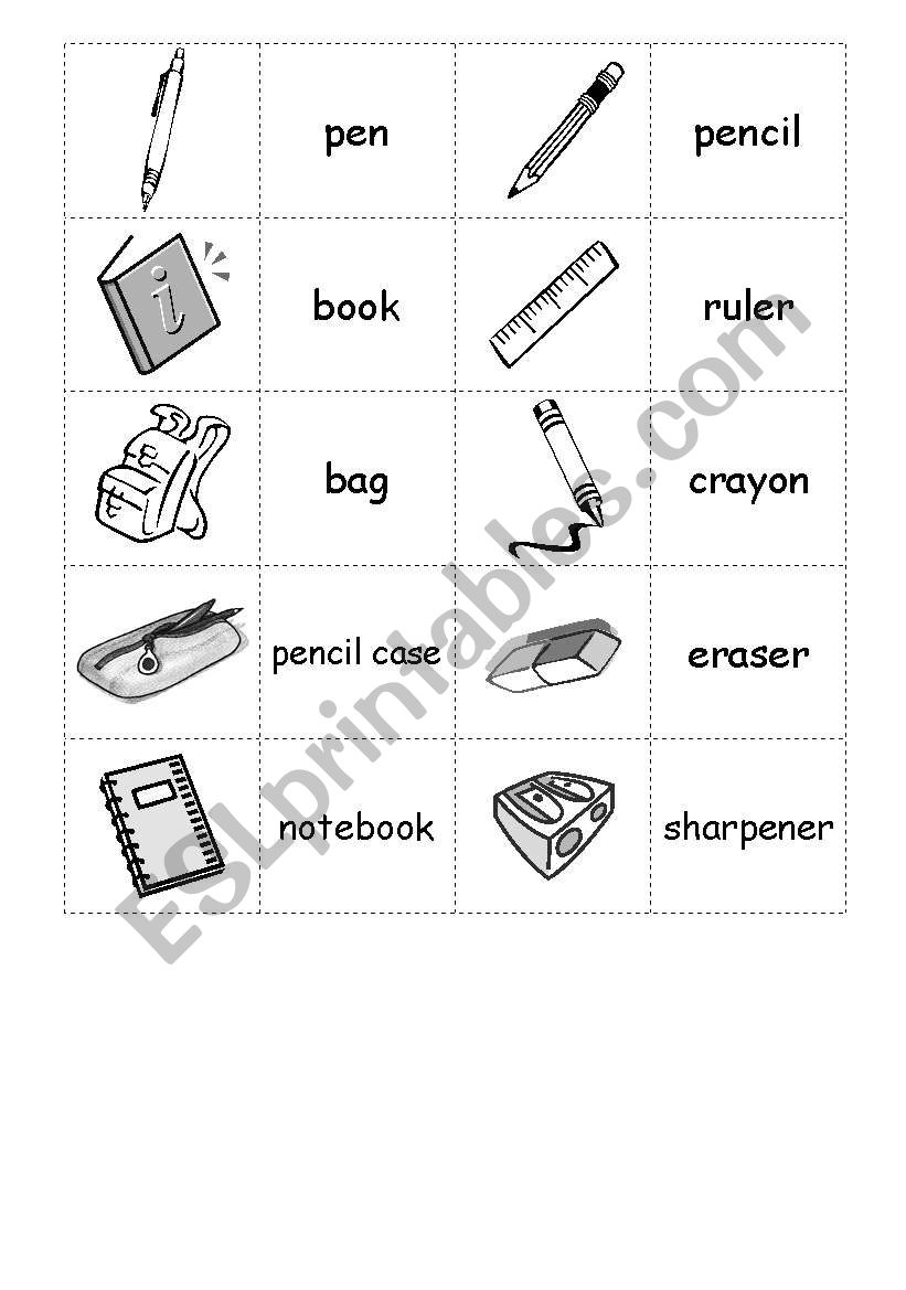 school objects worksheet