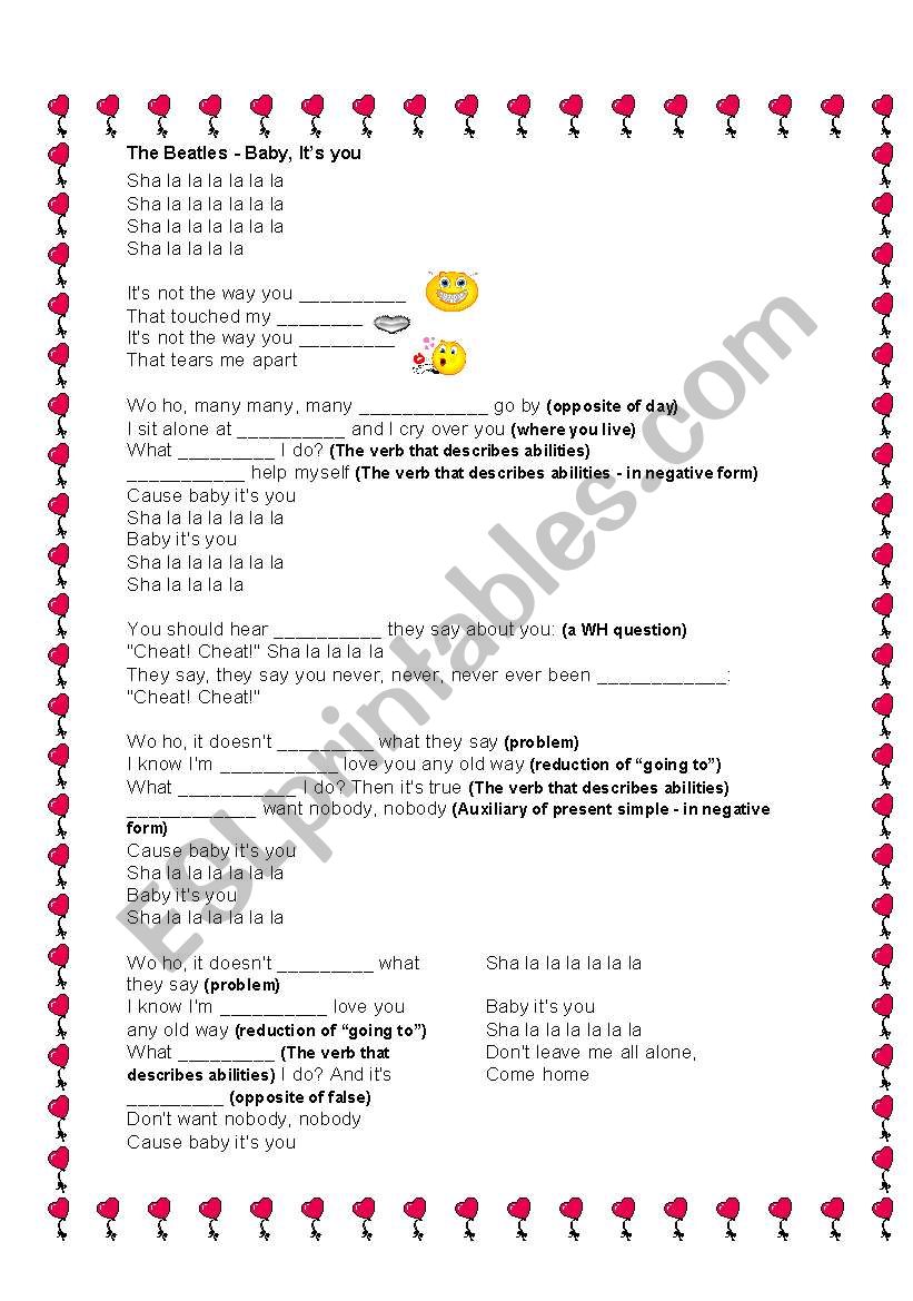 The beatles - Baby, its you worksheet