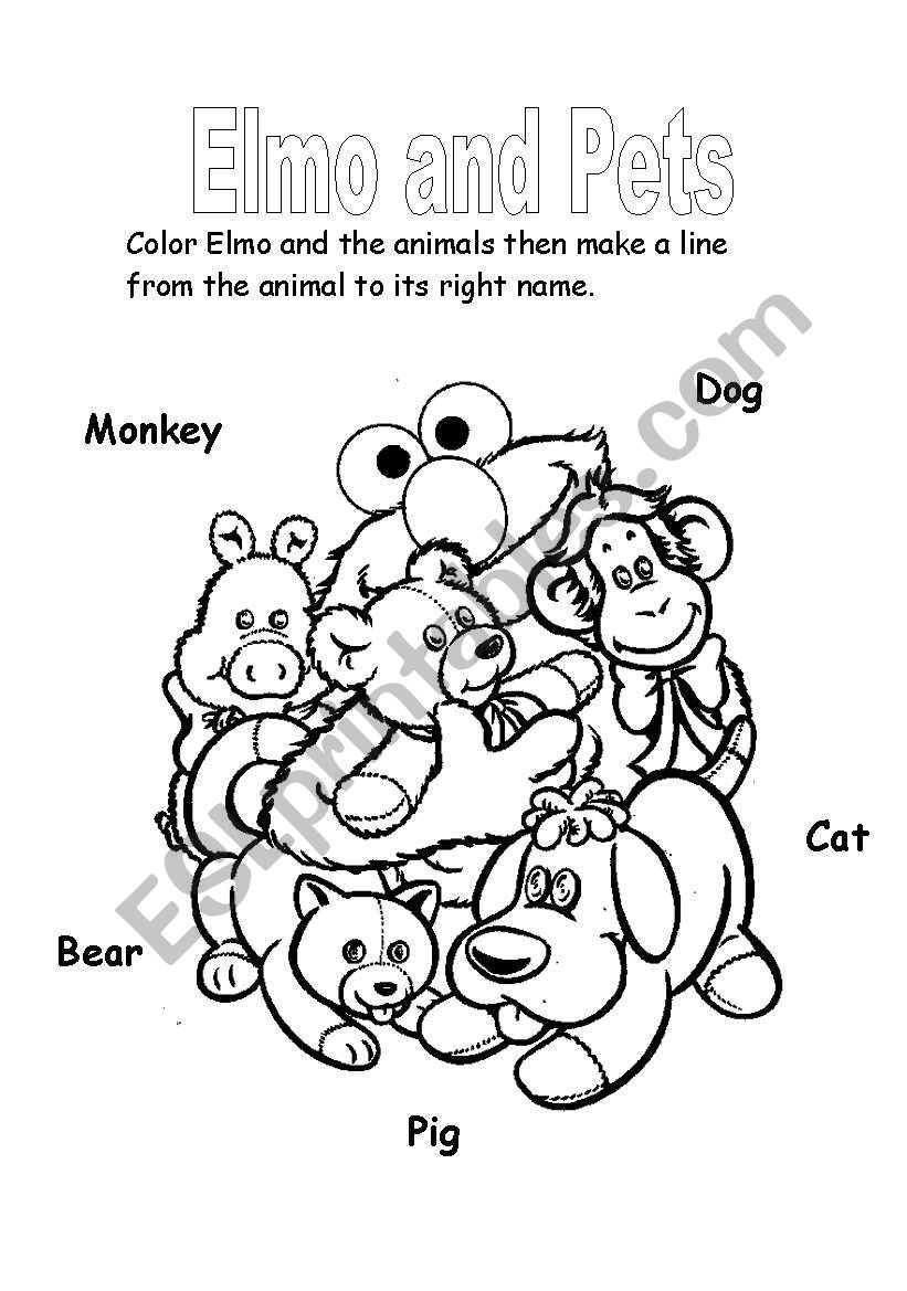 Elmo and Pets worksheet