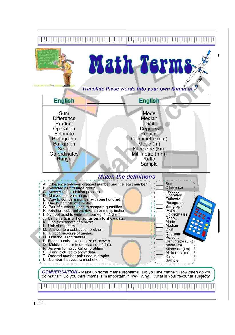 Math Terms worksheet