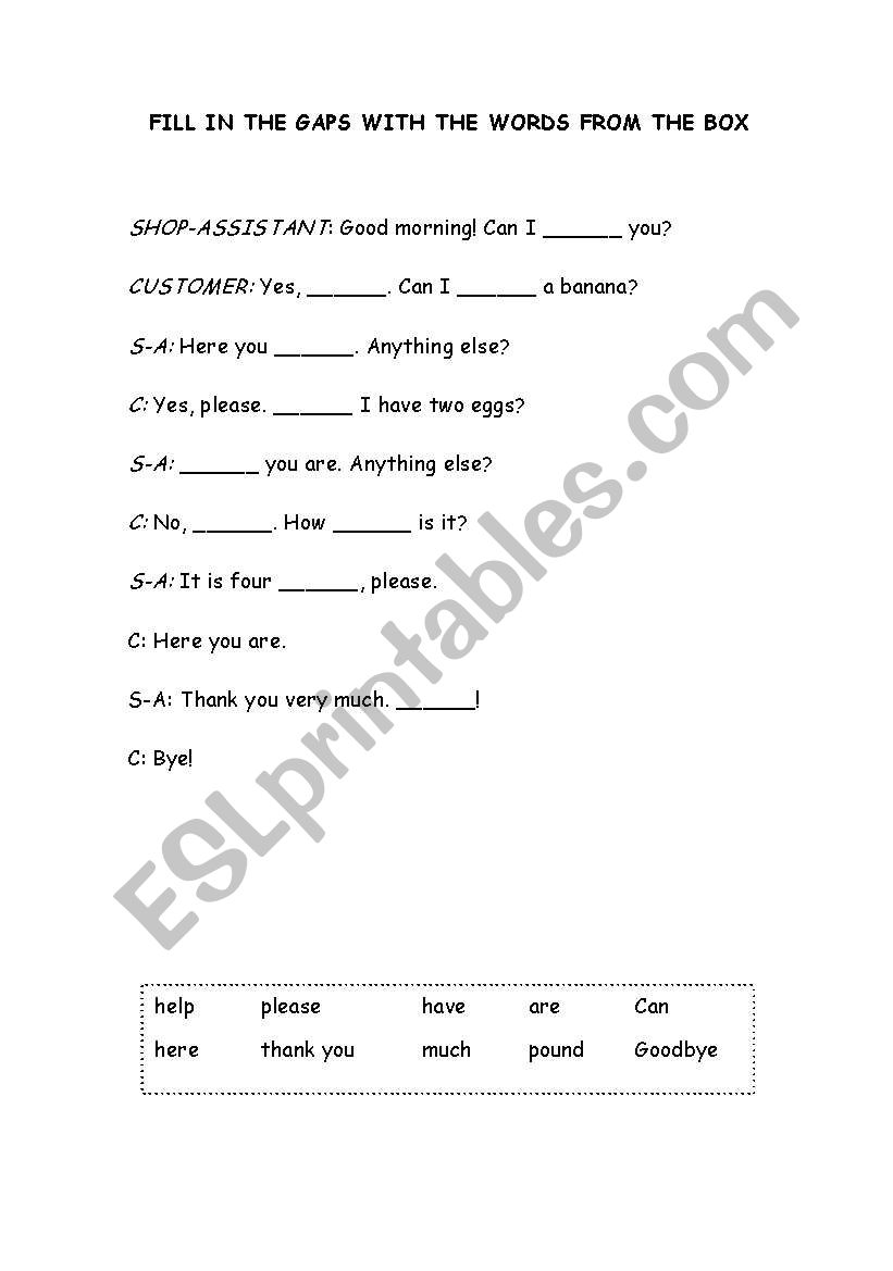 Fill in the gaps worksheet