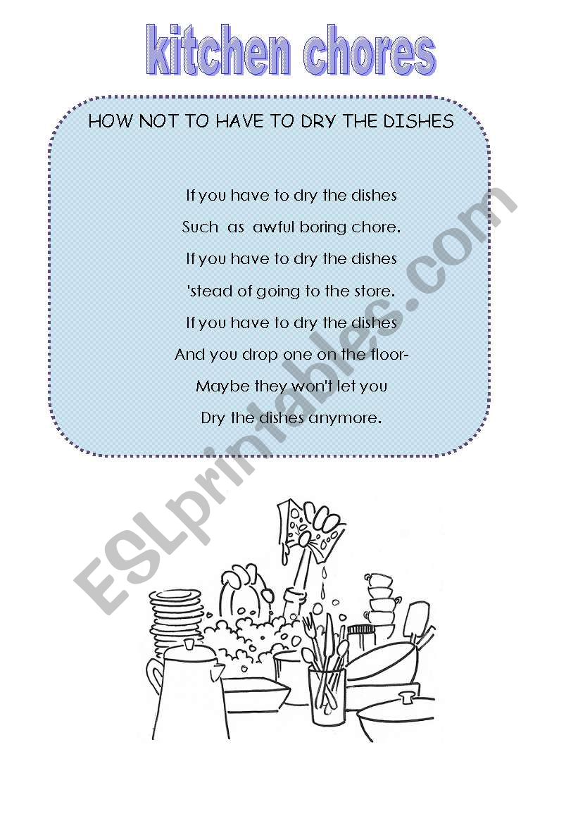 dry the dishes poem worksheet
