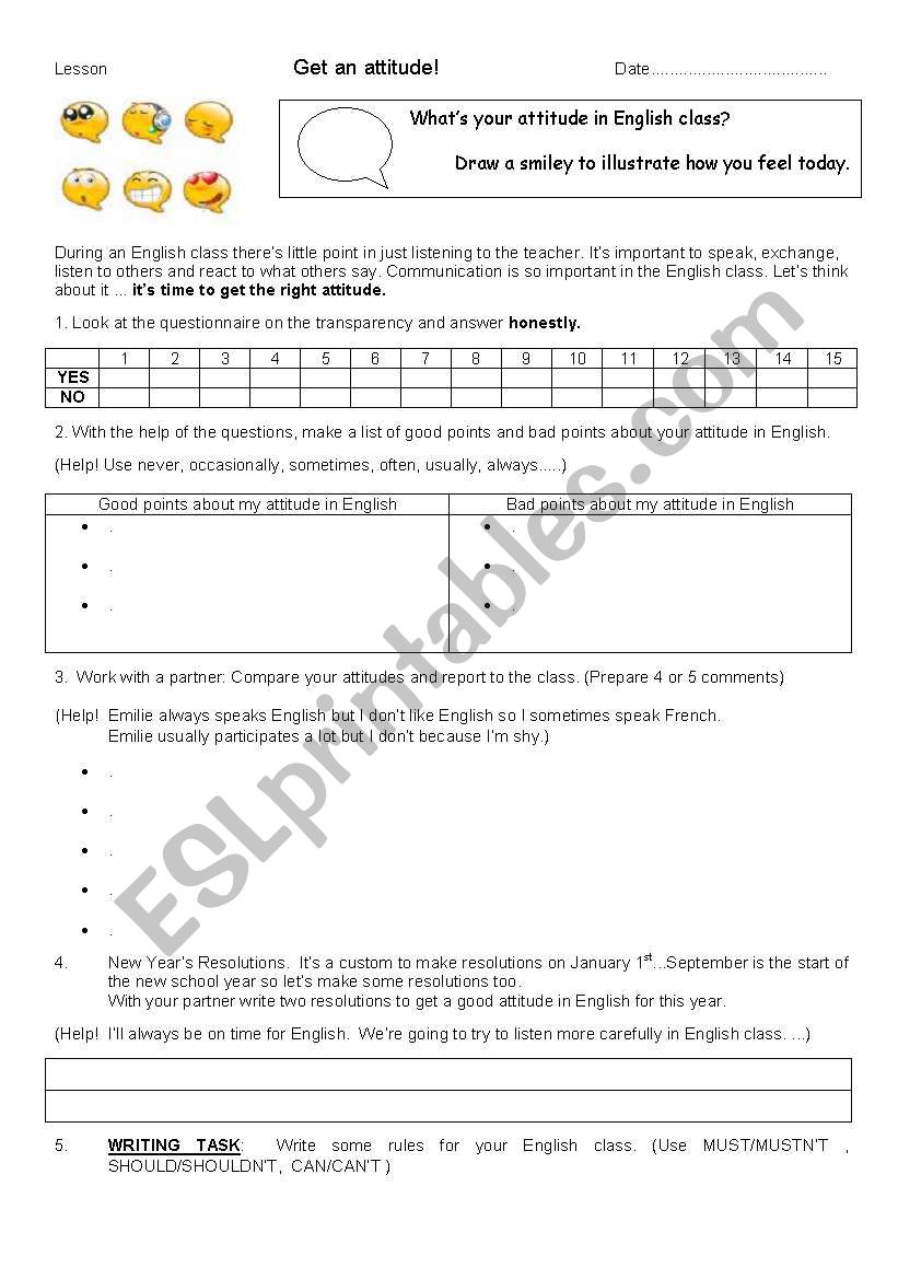 Get an attitude worksheet