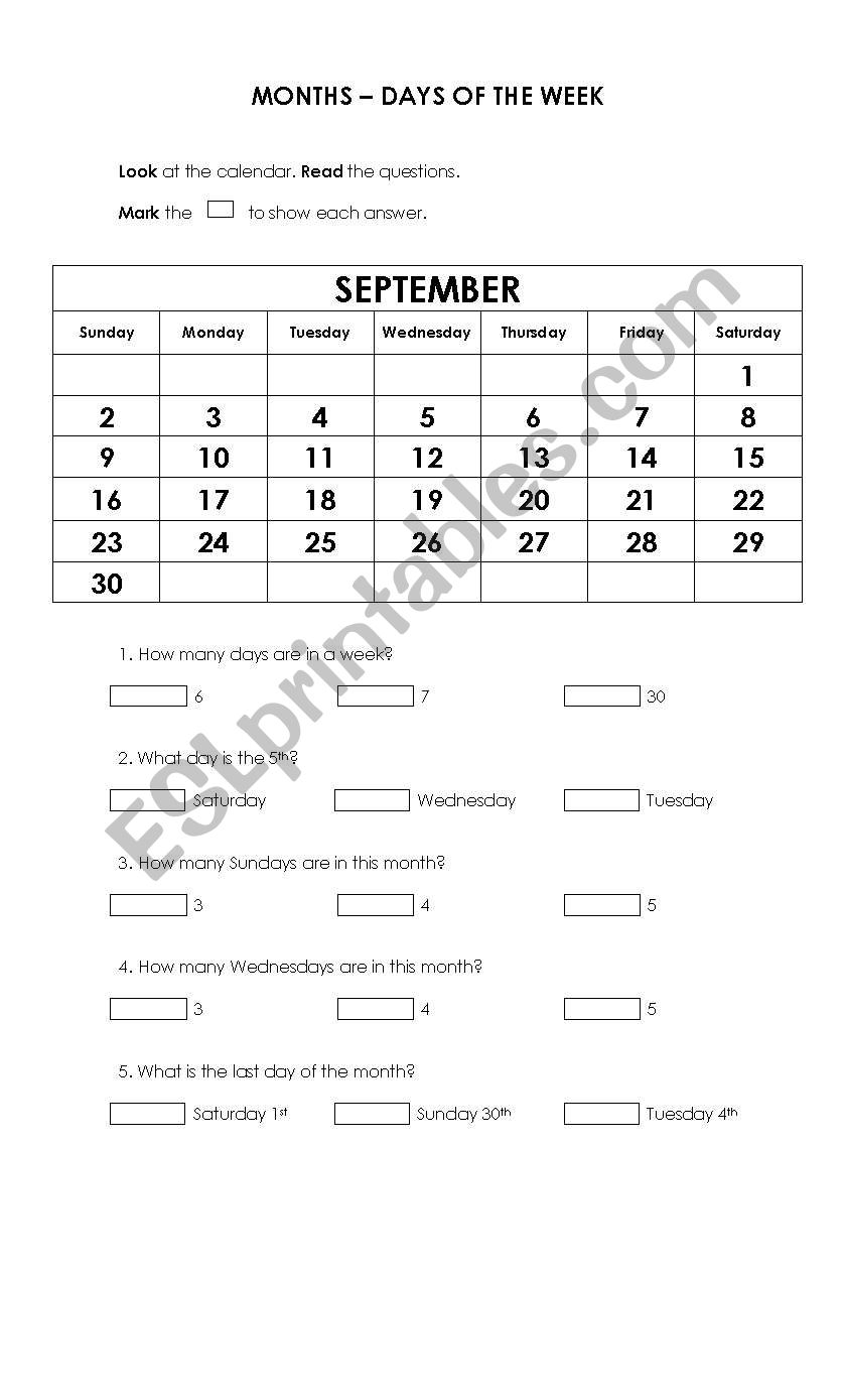 Months-Days of the week worksheet