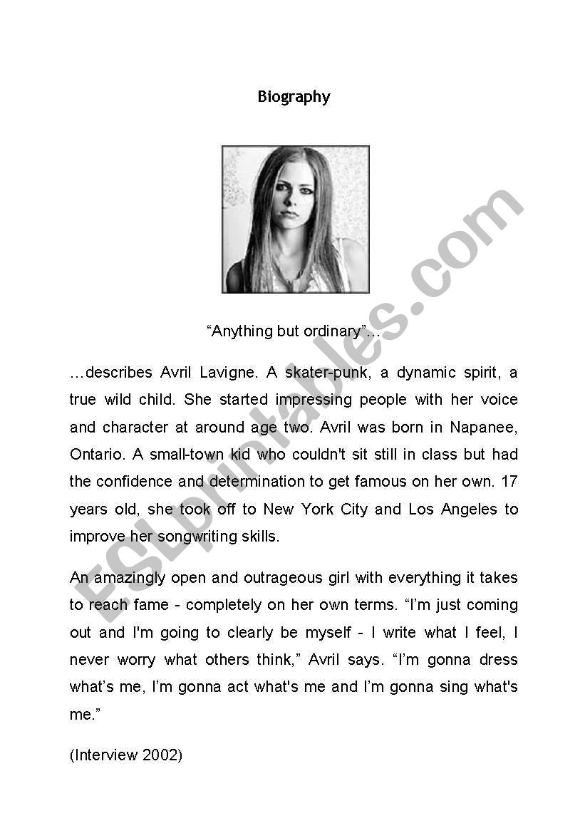 Avril Lavigne - Complicated worksheet