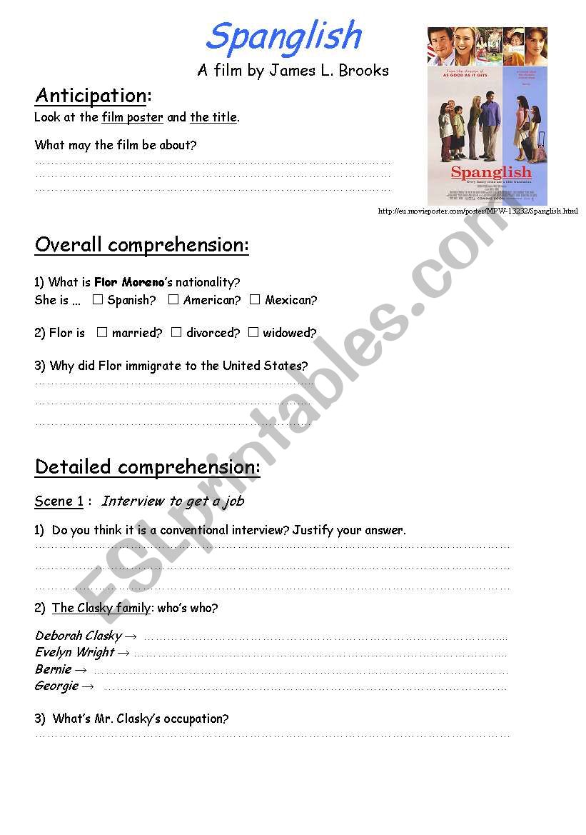 Spanglish worksheet