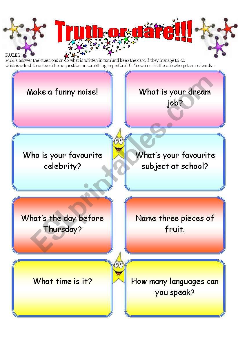 Truth or dare!!! worksheet