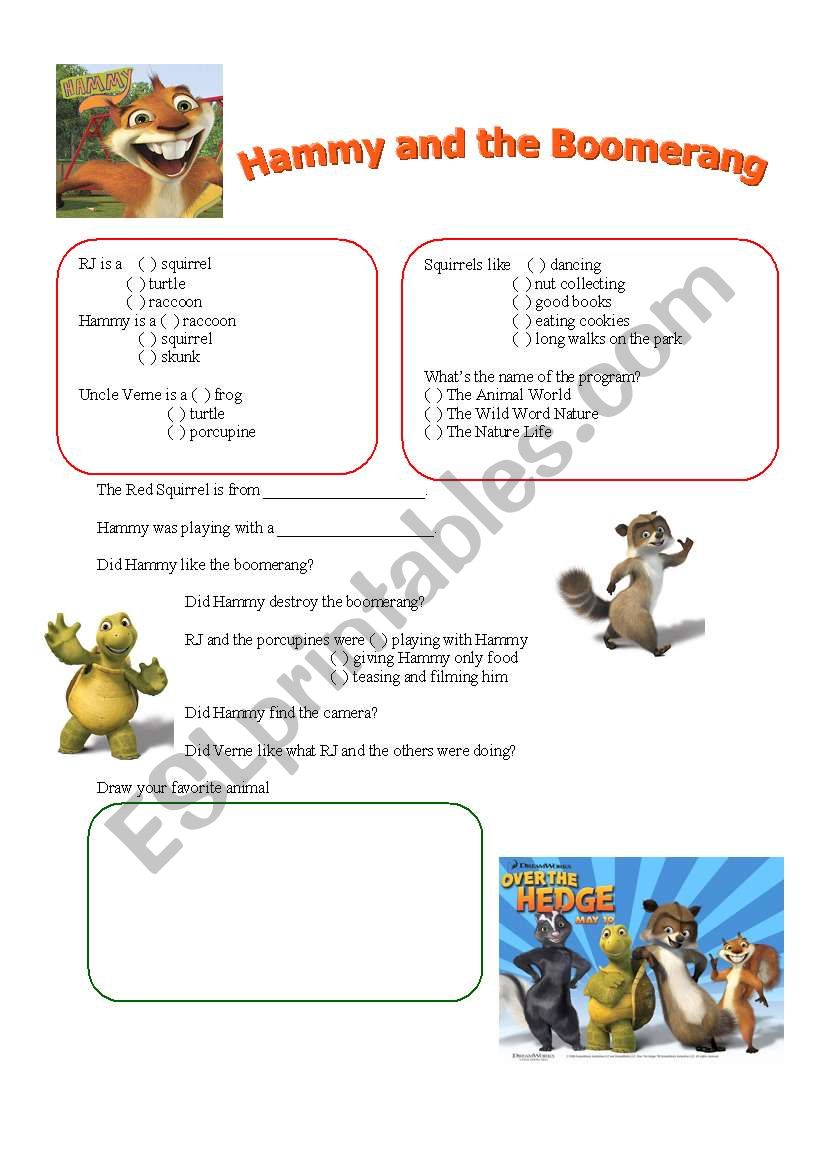 Hammy and the Boomerang worksheet