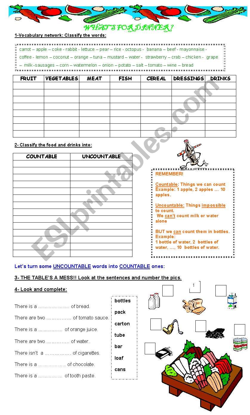 WHATS FOR DINNER? worksheet