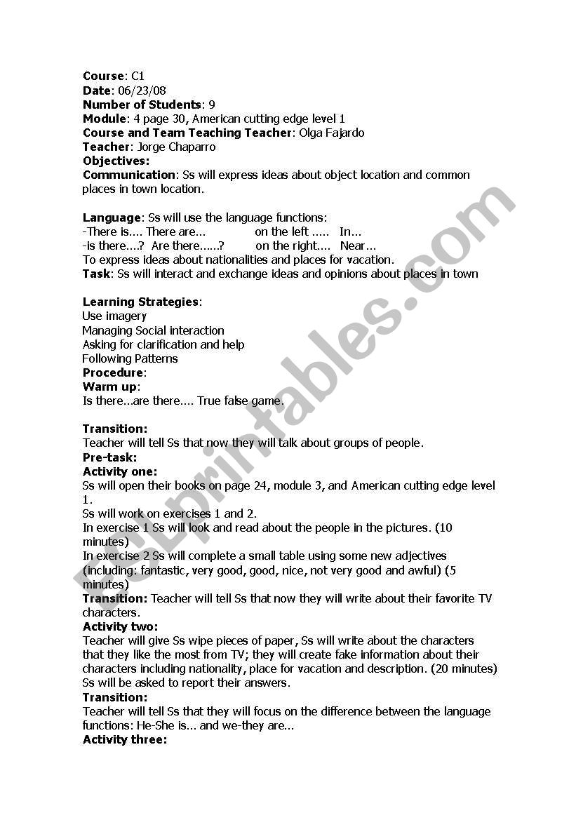 lesson plan-verb to be worksheet